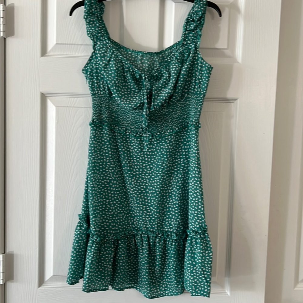 SALE. Green and white sundress. Empire waist with smocking.